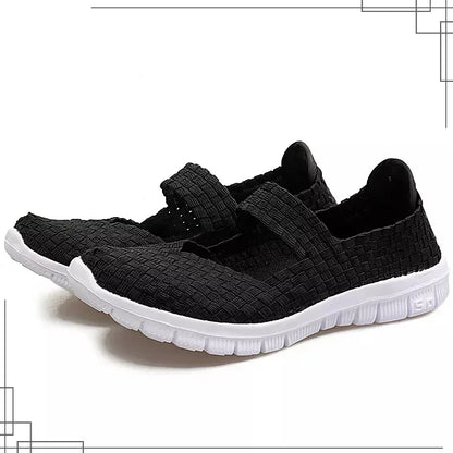 Chaussures plates tissées élastiques pour femmes, style casual 2021
