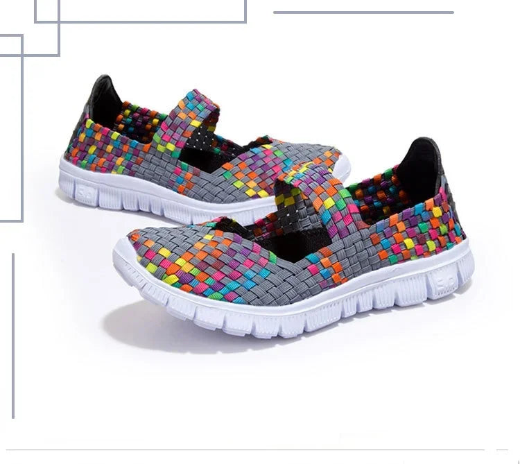 Chaussures plates tissées élastiques pour femmes, style casual 2021
