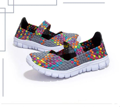 Chaussures plates tissées élastiques pour femmes, style casual 2021