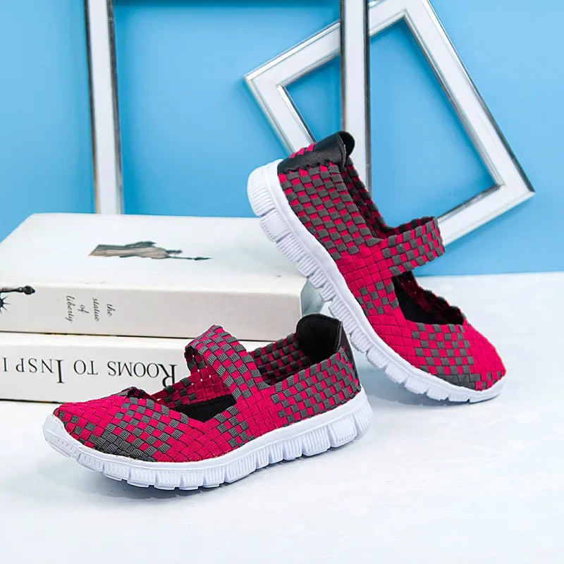 Chaussures plates tissées élastiques pour femmes, style casual 2021