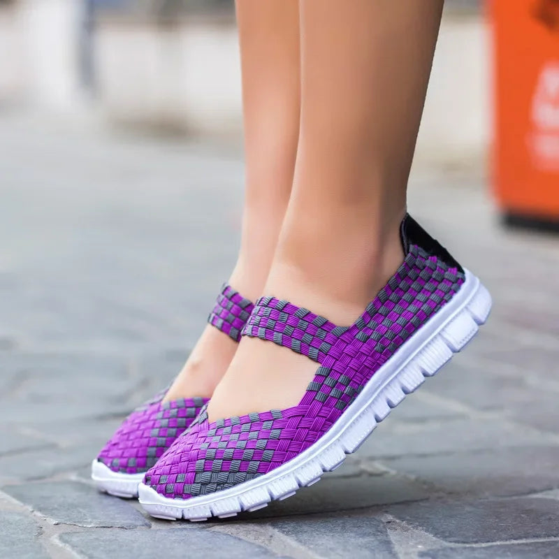 Chaussures plates tissées élastiques pour femmes, style casual 2021