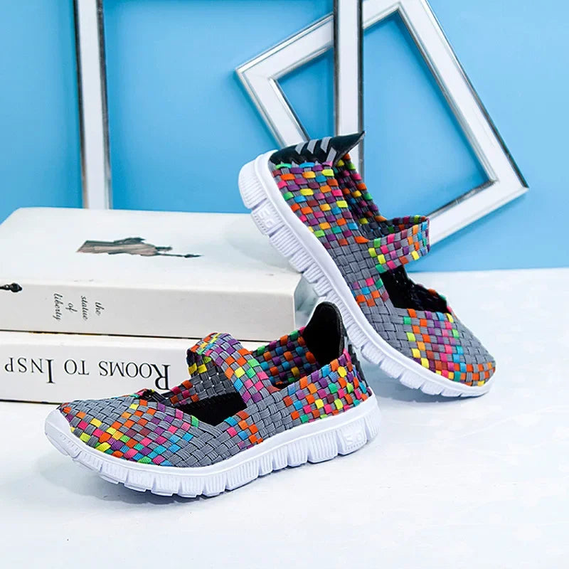 Chaussures plates tissées élastiques pour femmes, style casual 2021