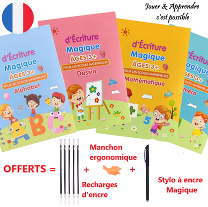 Cahiers d'écriture éducatif réutilisable (4 livres + 1 stylo offert)